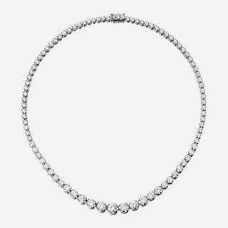 A diamond and eighteen karat white gold rivière necklace