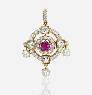 An antique diamond and pink sapphire pendant/brooch/hair clip c. 1885