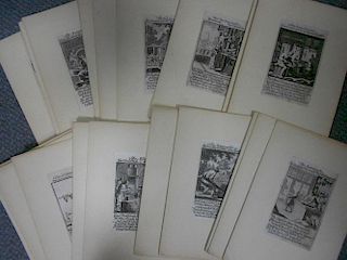 A collection of c.53 German 18th century engravings of trades, with titles above and text below, eac