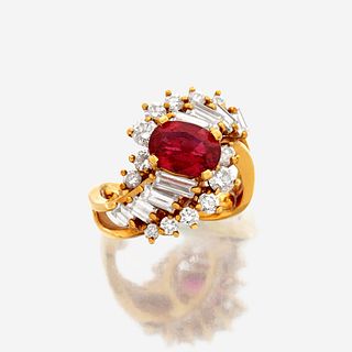 A spinel, diamond, and eighteen karat gold ring