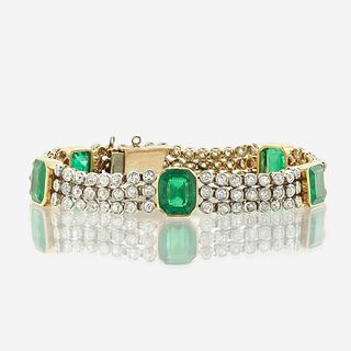 An emerald, diamond, and eighteen karat gold bracelet