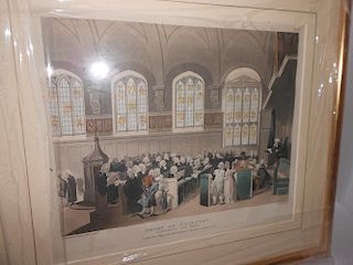 After Rowlandson and Pugin, Four inns of court or courtroom scenes, coloured aquatints, 20 x 26cm; t