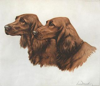 Leon Danchin (French, 1887-1939) Two Setter Heads, coloured photogravure by La Gravure Francaise, 19