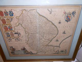 Jan Blaeu, Lincolnia, map of Lincolnshire, hand coloured engraving circa 1645 40 x 51cm (16 x 20in)