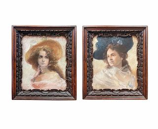 A Pair of 19th C. French Pastel & Carved Wood Frames