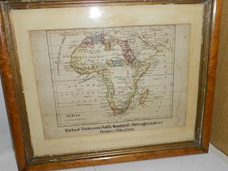 Africa, pen and ink map with hand colouring by Richard Dickinson Noble, Southwell, Nottingham 1863,