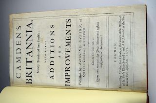 CAMDEN (William) Britannia, Gibson edition, London 1695, folio, 50 double-page maps (6 folding), 9 p