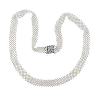 18k Gold Pearl Diamond Necklace 
