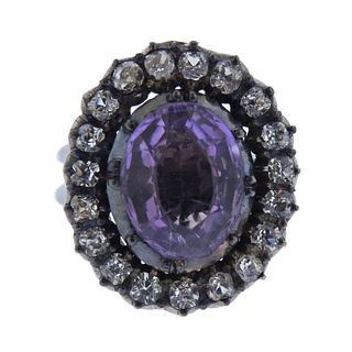 14k Gold Silver Purple Clear Stone RIng 