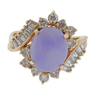 14k Gold Lavender Jade Diamond Ring 