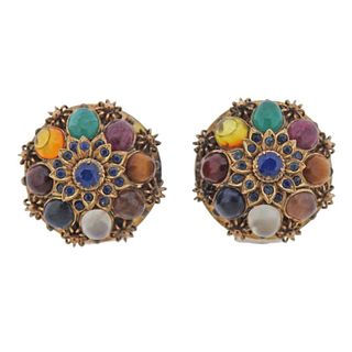 1960s 14k Gold Multi Gemstone Earrings 