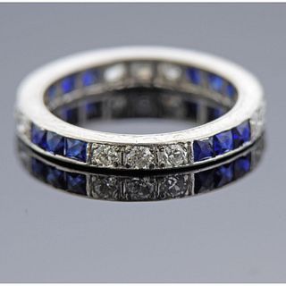 Art Deco Platinum Diamond Sapphire Band Ring