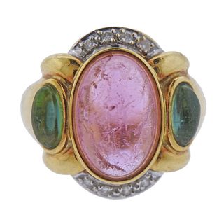 Diane Von Furstenberg 18k Gold Tourmaline Diamond Ring 