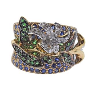 18k Gold Tsavorite Diamond Sapphire Ring 