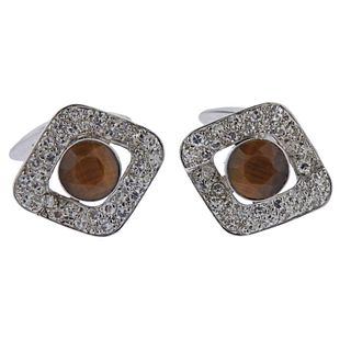 18k Gold Diamond Tiger's Eye Cufflinks