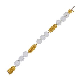 18k Gold Carved Crystal Bracelet