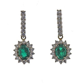 14k Gold Emerald Diamond Drop Earrings
