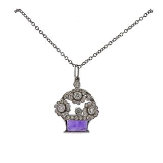 Tiffany & Co Platinum Diamond Amethyst Flower Basket Necklace