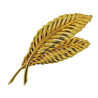 Large 14k Gold Feather Brooch Pin