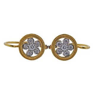 Cathy Waterman 22k Gold Platinum Flower Diamond Earrings
