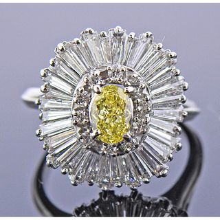 Platinum Fancy Yellow Diamond Ballerina Ring