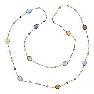 14k Gold Multi Gemstone Long Necklace