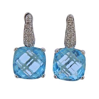 14k Gold Blue Topaz Diamond Earrings 