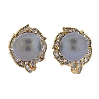 14k Gold South Seal Tahitian Pearl Diamond Earrings