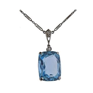 Art Deco Platinum Aquamarine Diamond Necklace