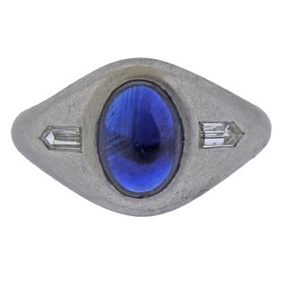 Art Deco Platinum Sapphire Diamond Gypsy Ring
