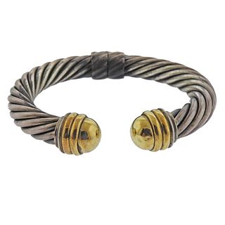 David Yurman Silver 14K Gold Classic Cuff Cable Bracelet