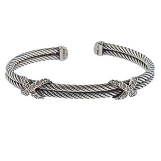 David Yurman Sterling Silver Diamond X Cuff Bracelet