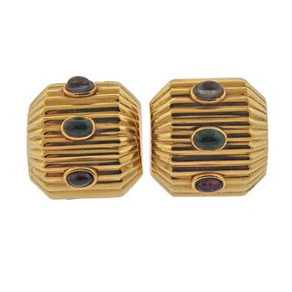 Retro 14K Gold Multi Color Gemstone Earrings