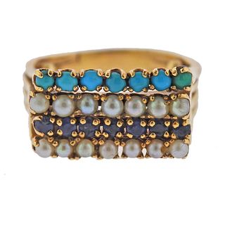 14k Gold Pearl Turquoise Sapphire Ring