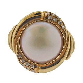 14K Gold Mabe Pearl Diamond Ring