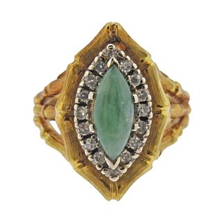 18K Gold Jade Diamond Ring