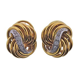18K Gold Diamond Knot Earrings