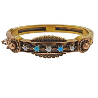 Antique Victorian 14k Gold Turquoise Pearl Bracelet