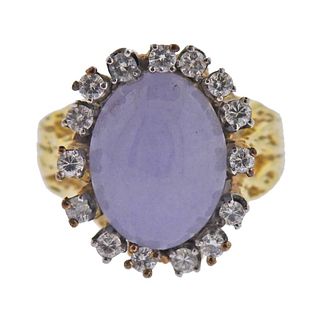 18k Gold Lavender Jade Diamond Ring