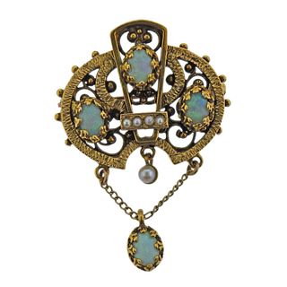 14k Gold Opal Pearl Brooch Pendant
