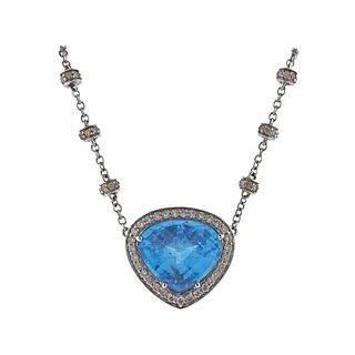 18k Gold Blue Topaz Diamond Necklace