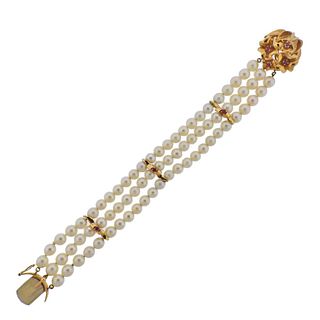 14k Gold Multi Strand Pearl Bracelet