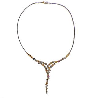 Paul Morelli Pebble 18K Gold Diamond Gemstone Waterfall Necklace