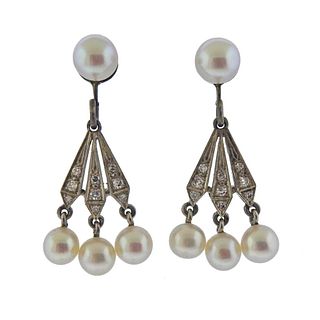 Antique 14K Gold Diamond Pearl Earrings