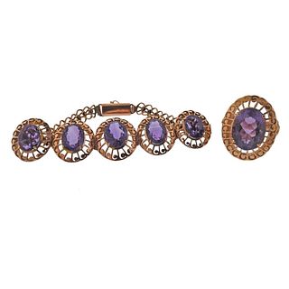 Antique 18k 14k Gold Purple Stone Ring Bracelet Set