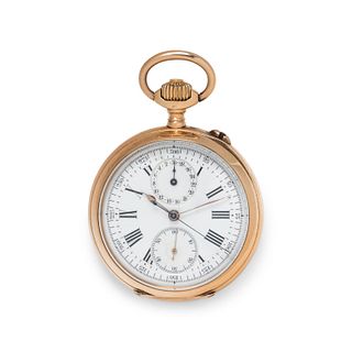 18K PINK GOLD CHRONOGRAPH OPEN FACE POCKET WATCH