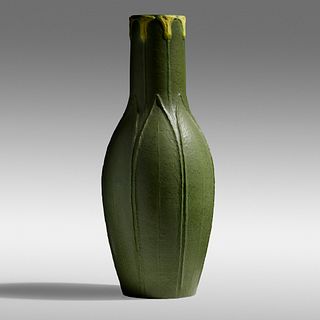 Ellen Farrington for Grueby Faience Company, Rare and Tall vase with lilies
