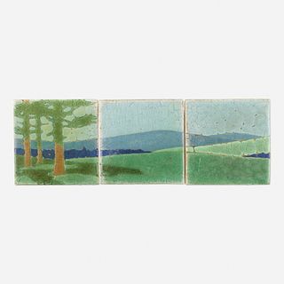 Addison LeBoutillier for Grueby Faience Company, The Pines tiles, set of three