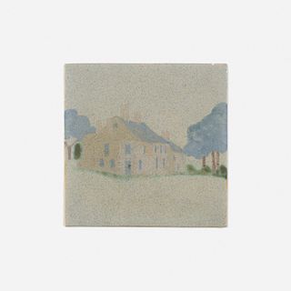 Marblehead Pottery, Trivet tile depicting the Flatiron House, Marblehead, MA