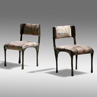 Paul Evans, Sculpted Bronze chairs, pair